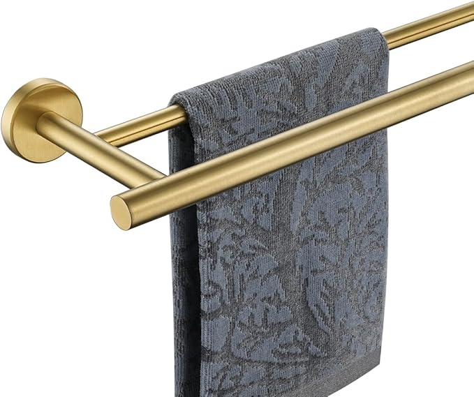 JQK Gold Double Towel Bar 19 Inch 304 Stainless Steel Thicken 0.8mm Towel Rack Bathroom Towel Holder Brushed Gold Wall Mount Useable Length 16 Inch TB100L16-BG