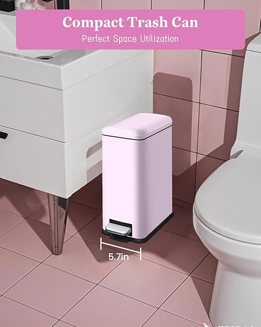 1.3 Gallon Trash Can with Removable Inner Bucket Pink Trash Can with Soft Close lid Stainless Steel Step Pedal Garbage Can for Bathroom Living Room