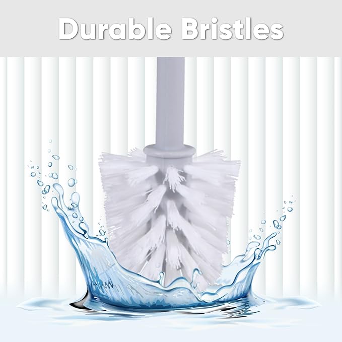 Decorative Plastic Toilet Bowl Brush and Holder Set White (2 Pack) Cleaner Scrubber for Bathroom - Ribbed Design