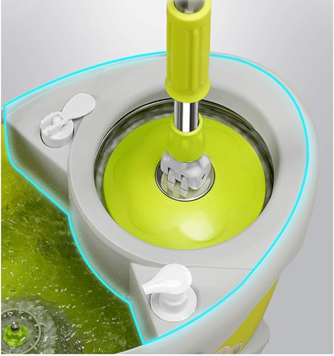 Automatic Rotating Mop with 4 Reusable Heads Hand-Free Pressure Dehydration &amp Metal Basket Double Drive Mop Bucket for Effortless Household Cleaning - Green