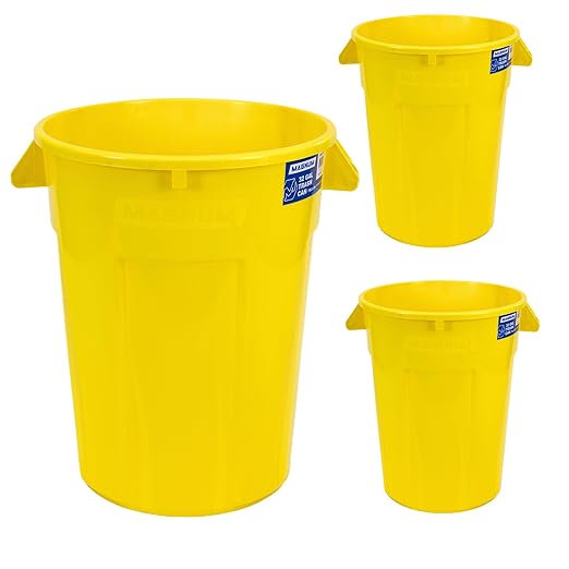 Magnum 32 Gallon Trash Can High-Vis Yellow Construction Grade Heavy Duty Plastic Jobsite Ready for Handling and Holding Garbage CMTC-C000-32Y03 (3 Pack)