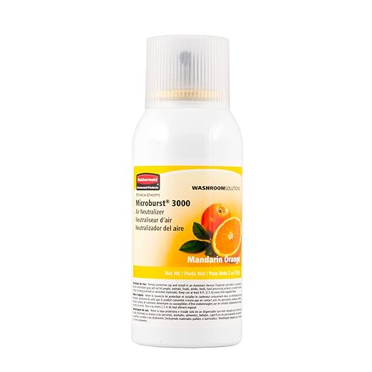 Rubbermaid Commercial Products Microburst 3000 Aerosol Air Freshener Refill Mandarin Orange Automatic Odor Control System for Restrooms in Restaurants/Hotels/Schools/Airports/Offices Pack of 12