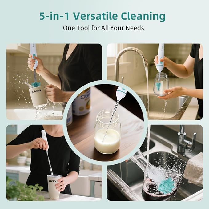 Electric Bottle Brush Cleaner6-in-1 Portable Electric Baby Bottle Brush Cleaner for Travel Rechargable Travel Bottle Cleaner Kit with Nipple &amp Straw BrushIdeal Gift for Parents &amp Babies