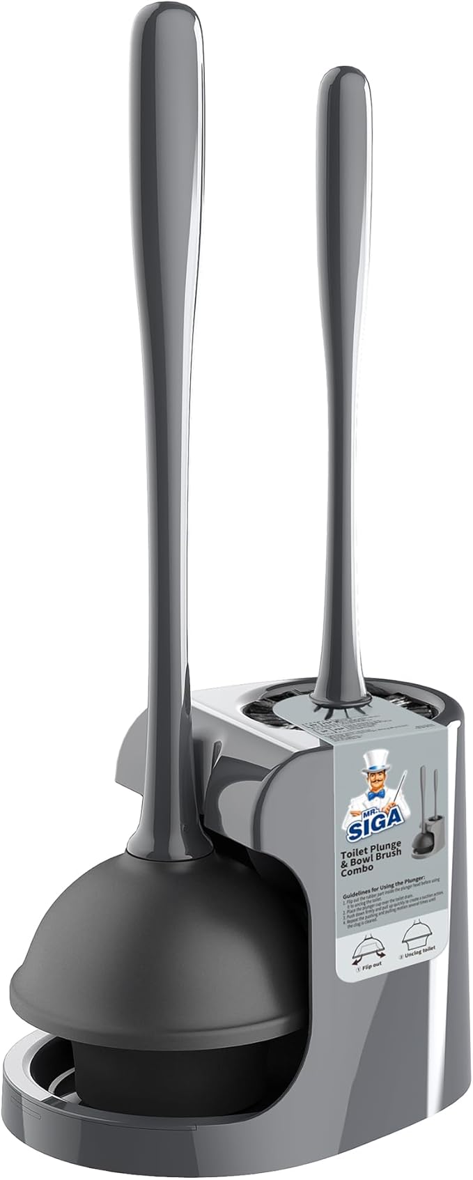 MR.SIGA Toilet Plunger and Bowl Brush Combo for Bathroom Cleaning Gray 1 Set