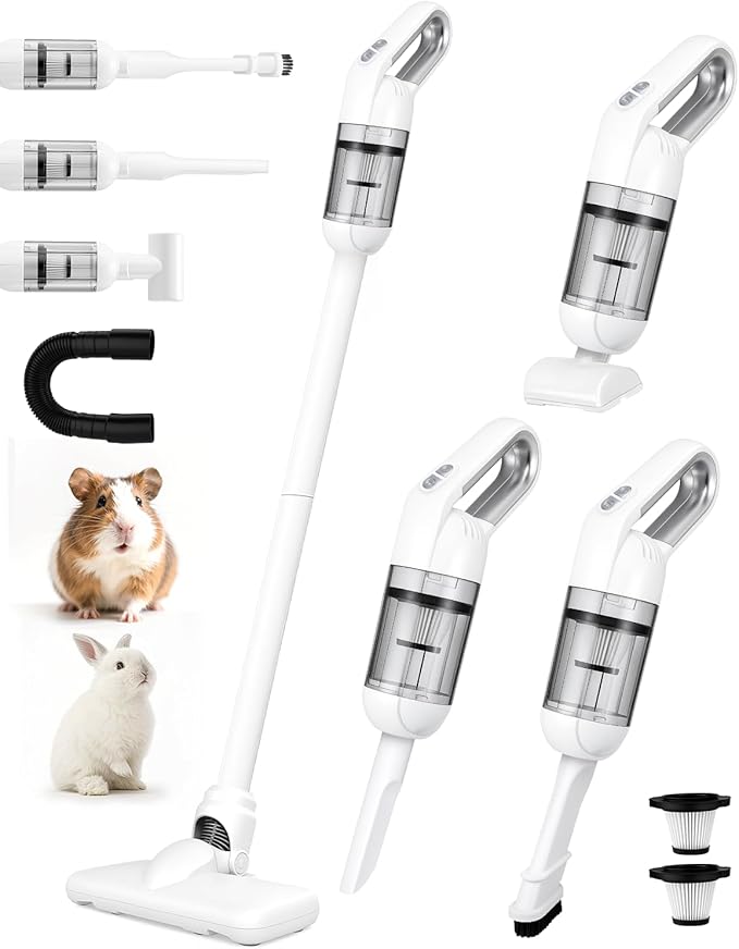 Guinea Pig &amp Rabbit Vacuum Cleaner Poop – 12000Pa Cordless Long-Handle Cage Cleaner for Daily Pet Messes Ideal for Guinea Pigs Rabbits Birds Reptiles &amp Small Pets – White