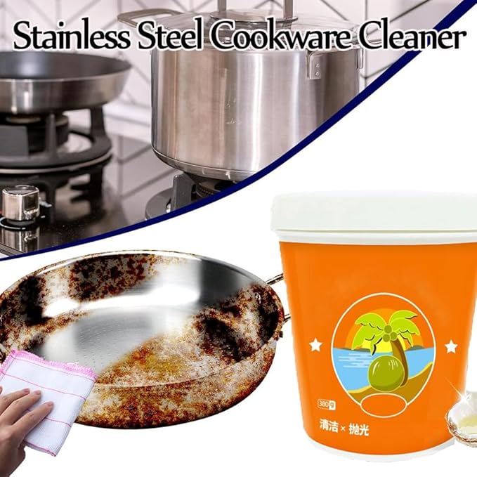 Multi-Purpose Coconut Oil Cleaning &amp Polishing Paste Stainless Steel Cookware Cleaner Multi-purpose Oil Cleaning Paste 380g Cookware Stainless Steel Cleaner (3PCS)