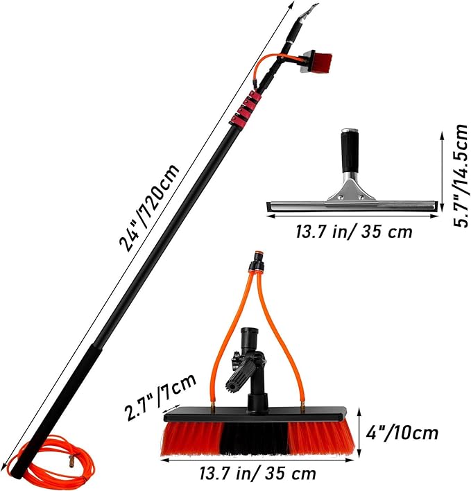 Window Cleaning Rod with Squeegee and 20M Hose Glass Cleaning Tool for Solar Panels 36 Ft Extension Pole for High Rea Cleaning