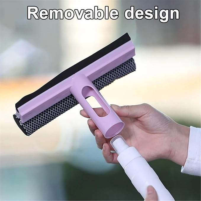 Window Wiper Glass Cleaner for Bathroom Glass Cleaning Brush with Spray WindowHousehold Cleaning Tools ﻿(Purple)