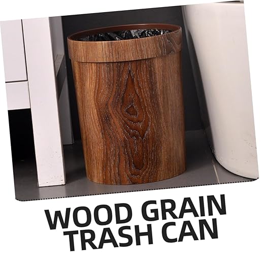 ABOOFAN Wood Grain Plastic Wastebasket Bathroom Trash Can Lid Press Ring Kitchen Garbage Can