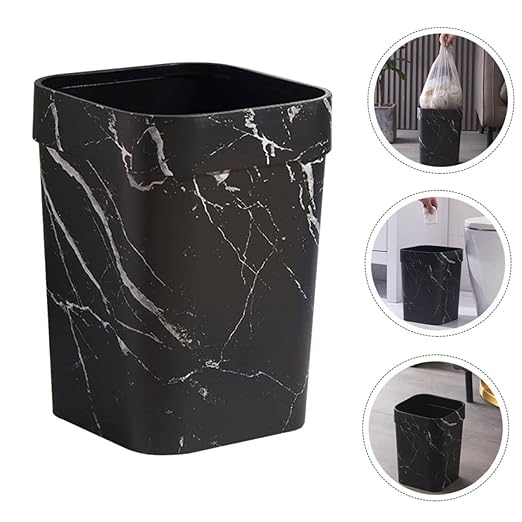 Marble Pattern Garbage Bin Plastic Waste Basket Indoor Trash Can for Bathroom Kitchen Home Office with Sleek Marbling Design and Easy Plastic Bag Use