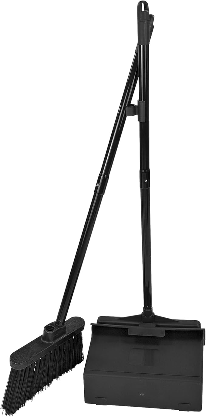SPARTA Duo-Pan Upright Dust Pan and Broom Set Essential Cleaning Tools for Home and Commercial Use 36 Handle 1 Count Black