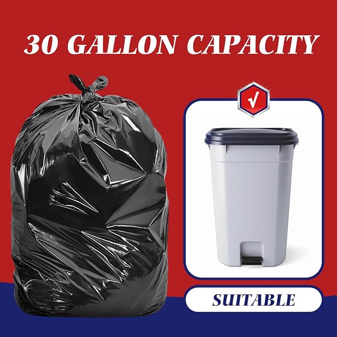 30-33 Gallon 300 Counts Large Trash Bags Black Garbage Bags Large Trash Can Liners for HomeKitchenOfficeAll Purpose Light Residential or Commercial WasteOutdoor Lawn and Leaf Bags