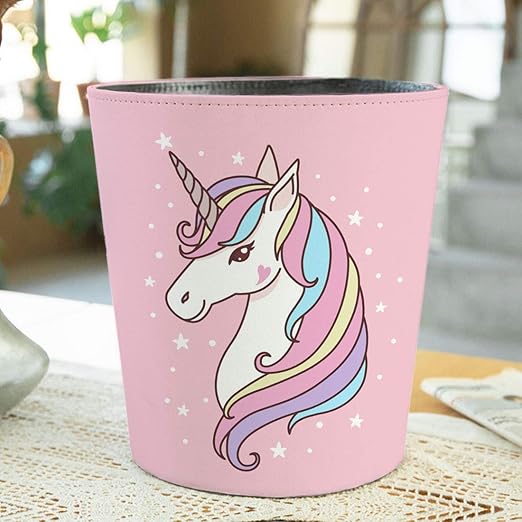 10L Wastebasket Retro Decorative Trash Can Waterproof PU Leather Wastebasket Without Lid Girl's Wastebasket Unicorn Wastebasket for Kitchen Office Living Room Bedroom