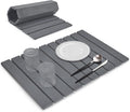 Large Stone Dish Drying Mats for Kitchen Counter 24(L)×16(W) Fast Drying Collapsible Mat Eco-Friendly Absorbent Diatomaceous Earth Mats for Dishes Bottles Match Any Countertop【Dark gray】