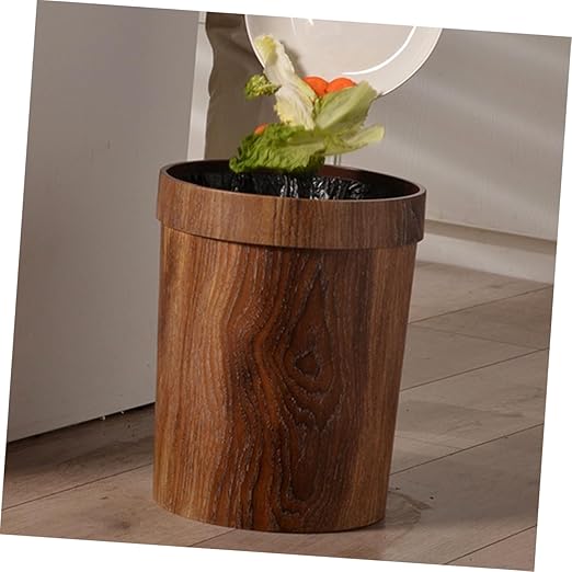 Unomor Plastic Waste Bucket Imitation Wood Grain Home Trash Can Bathroom Bedroom Wastebasket