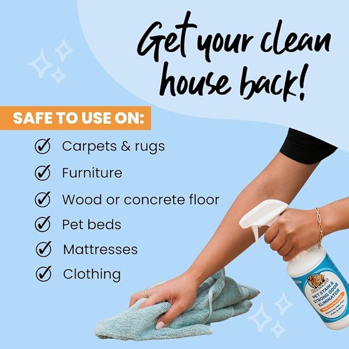 FurryFreshness Extra Strength Cat or Dog Pee Stain &amp Permanent Odor Remover + Smell Eliminator -Removes Stains from Pets &amp Kids Including Urine or Blood- Lifts Old Carpet Stains- (Gallon)