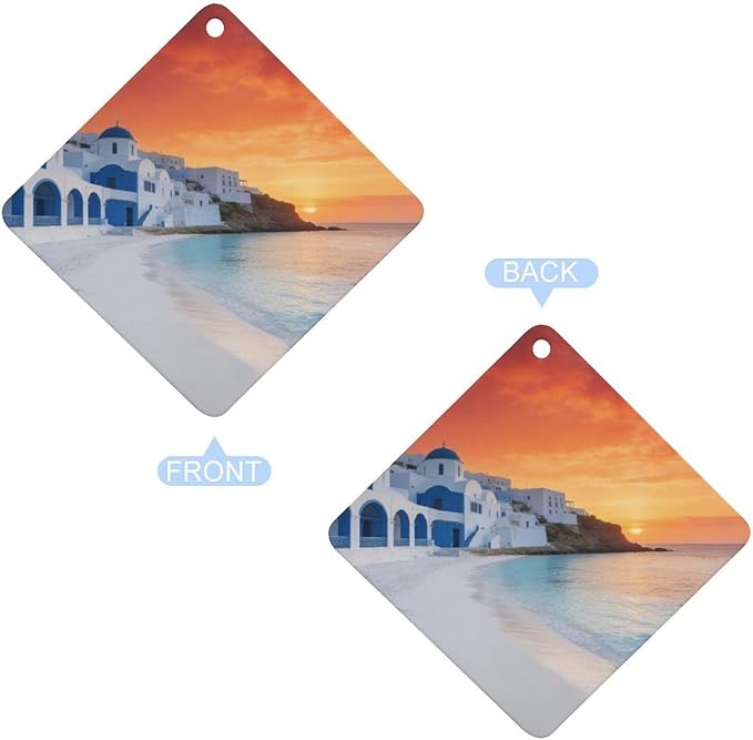 5PCS Car Air Freshener Hanging Personalized Double Sided White Coastal Town Car Fresheners Long Lasting New Cars Scents Cute Automotive Freshies for Closets Drawers (tea)