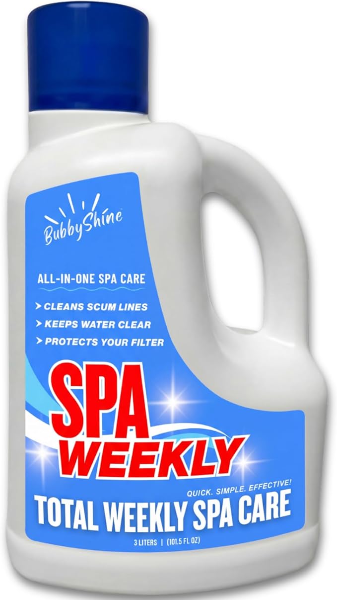 5-in-1 Hot Tub Chemicals – Spa Weekly Enzyme Cleaner &amp Clarifier Scum Line Cleaner Filter Protector + Water Conditioner Clear Finish for Spas &amp Inflatable Tubs 3 Liter (101.5 fl oz) – Bubb