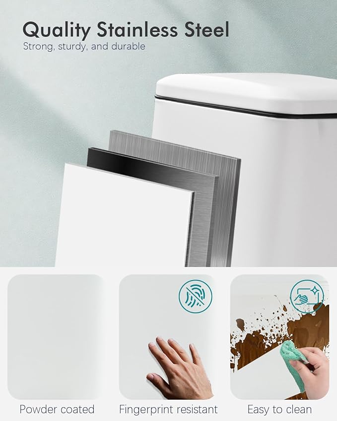 8 Gallon Trash Can with Lid White Kitchen Trash Can with Soft Close Inner Bucket &amp Steel Pedal Stainless Steel Garbage Can for Kitchen Laundry Room Office Bathroom Dorm 30 Liters