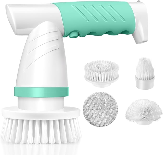 Electric Spin Scrubber Bathroom Cleaning Brush Shower Scrubber Portable Rechargeable Power Scrub Brush for Bathtub Sink Tile Grout Window Sill Kitchen Stove Cooker Household Cleaning Tools