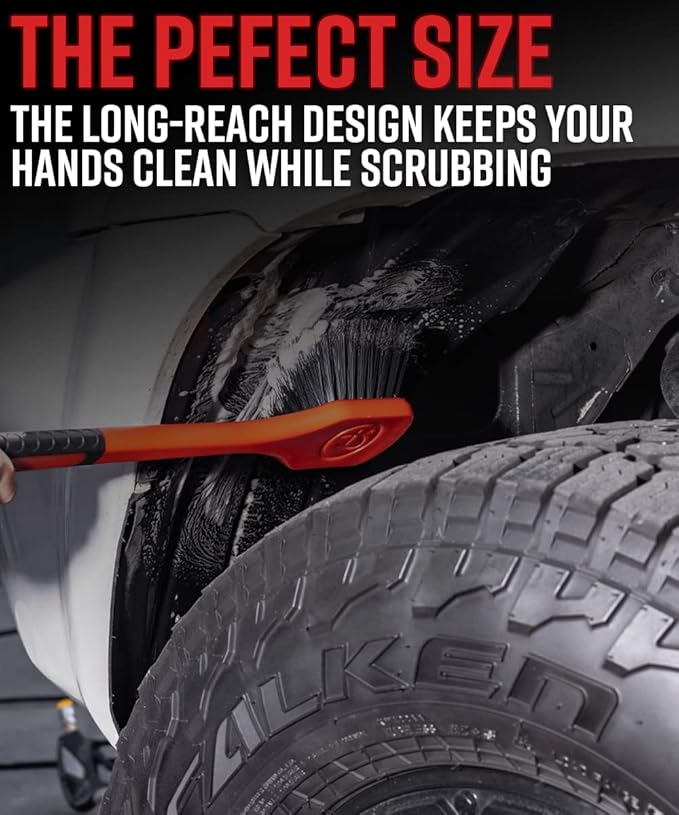 Adam's Polishes Fender Brush - Rubberized Professional Long Handle Car Wash Brush
