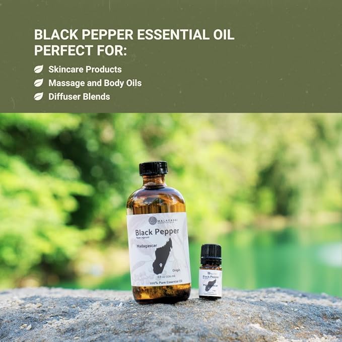 Black Pepper Essential Oil - Direct from Madagascar Farms - Steam Distilled - Aceite Pimienta Negra for Aromatherapy Massage Diffuser DIY Candle and Soap Making - 2lbs