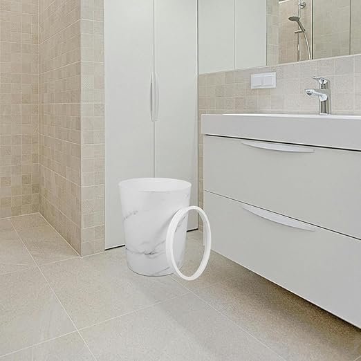 SUPVOX Marble Pattern Large Capacity Wastebasket with Press Ring Plastic Recycle Garbage Bin for Bathroom Kitchen Office White Marble Texture Trash Can