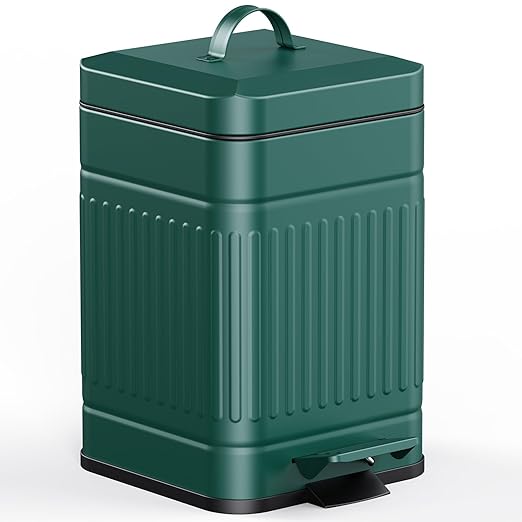 CEROELDA Small Trash Can with Lid-5L/1.3 GalStainless Steel Outdoor Dog Poop Garbage Can-Farmhouse Retro Metal Waste Bin w/Step Pedal for Bathroom Bedroom Office-Soft Close-Green