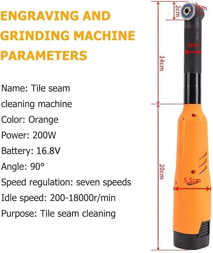 Electric Handheld Ceramic Tile Grout Cleaning Machine 90° Angled Floor Seam Opener 7-Speed Variable 200-18000 RPM Multi-Functional Tool for Seam Cleaning and Rust Removal