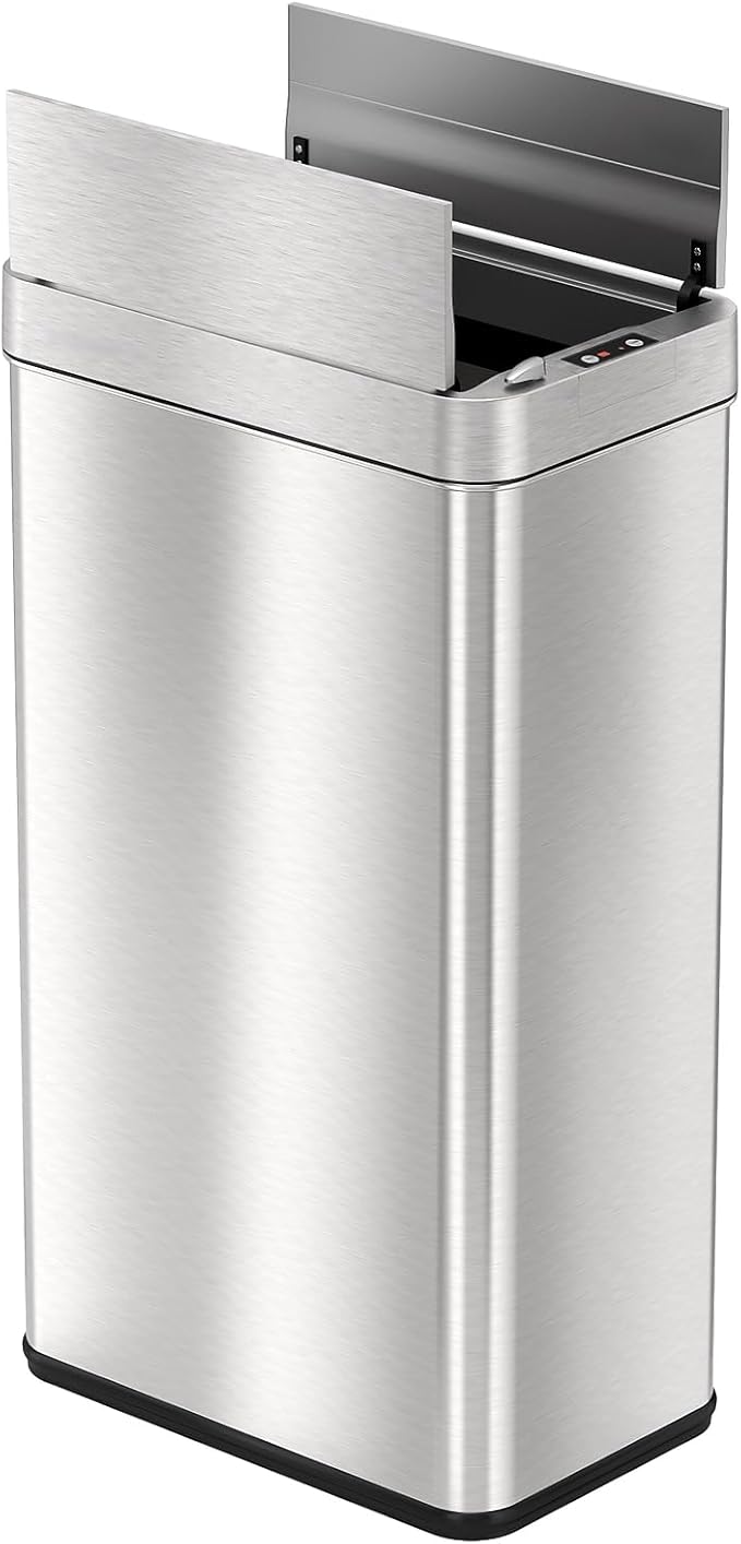 iTouchless 68 Liter / 18 Gallon Wings-Open Lid Sensor Kitchen Trash Can with Odor Filter Dog-Proof Slim Automatic Large Capacity Stainless Steel Garbage Recycling Bin for Home Office Business Garage