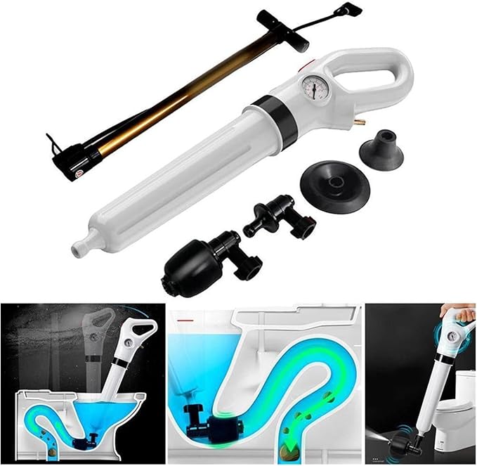High Pressure Pump Cleaner Dredge -1 Set White Toilet Plunger Air Drain Blaster Sink Pipe Clogged Remover Bathroom Pipe Bathtub