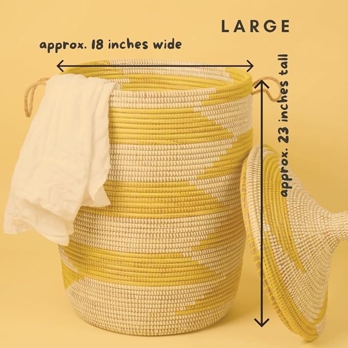 Large Wicker Basket Yellow and White 18 Inch Wide 23 Inch Tall