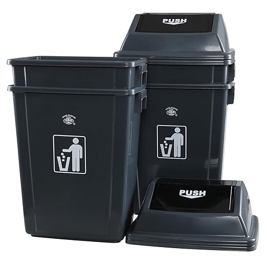 4 Packs 18 Gallon Large Commercial Trash Can Kitchen Waste Bin with Lid Plastic Tall Garbage Can Outdoor 30 High