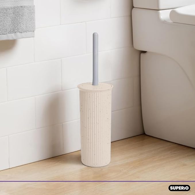 Eco-Friendly Decorative Plastic Toilet Bowl Brush and Holder Set (2 Pack) Cleaner Scrubber for Bathroom - Ribbed Design