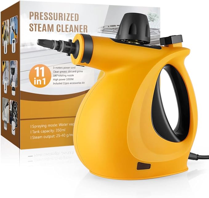 Pressurized Handheld Surface Upholstery Steam Cleaner with 11 Piece Accessories Multi-Purpose Chemical-Free Cleaner for Home Use Portable Steamer Cleaning for Multi-surface Tile Floor Grout Wind