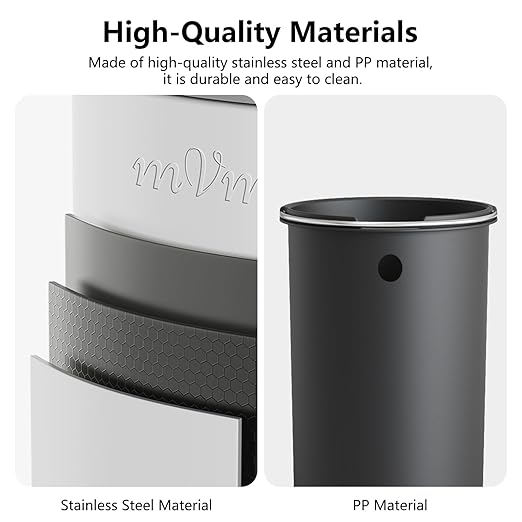 mVm Trash Can Set 5.3 Gallon(20L)+1.3 Gallon(5L) Kitchen Bathroom Trash Cans Combo Step Round Stainless Steel Garbage Can with Lid Anti-FingerprintSoft-Closefor Home Office(White)