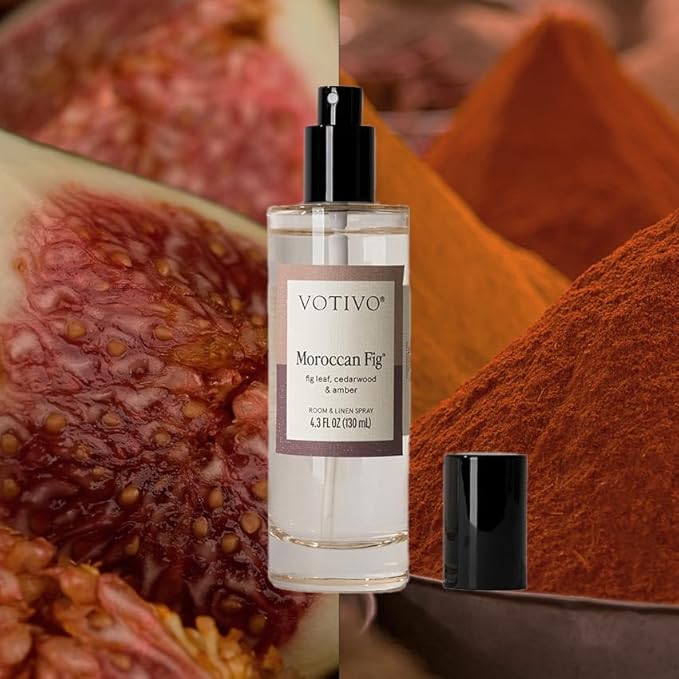 Votivo Moroccan Fig 4.3 oz Room &amp Linen Spray | Scented Air Freshener for Linens &amp Living Areas | Premium Long Lasting Fragrance