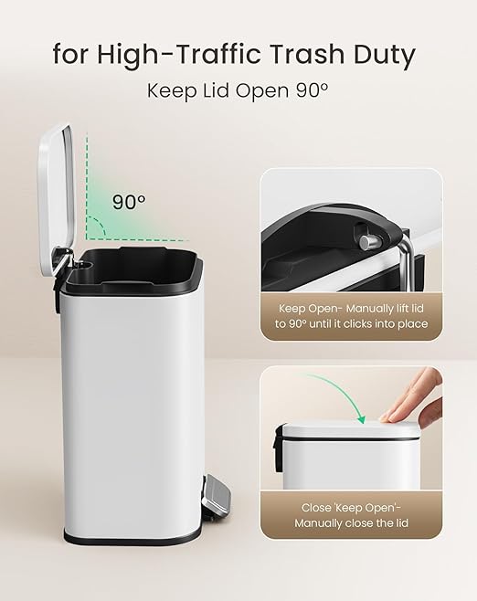 Cesun Small Bathroom Trash Can with Lid-1.3 Gal Outdoor Stainless Steel Garbage Can for Dog Poop with Anti-Slip Base for Bathroom Bedroom Office RV Living Room White