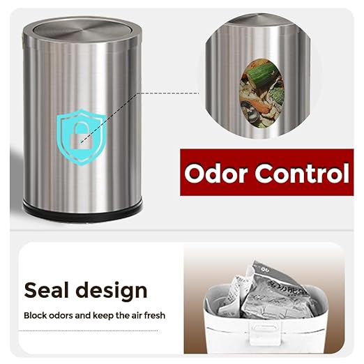 Brushed Nickel Bathroom Trash CanStainless Steel Garbage Can with Fild LidSmall Trash Can for BedroomHotelOfficeLaundry(Sliver)