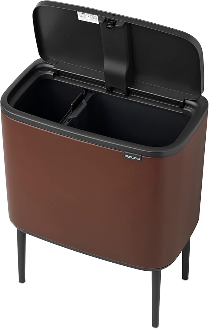 Brabantia Bo Touch Bin - 11 + 23L Inner Buckets (Mineral Cosy Brown) Waste/Recycling Kitchen Bin - Soft-Touch
