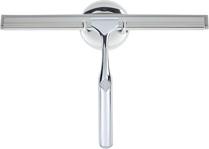 Better Living Deluxe Shower Squeegee Multi-Purpose Silicone Squeegee Blade with Storage Hook Rust-Proof Heavy Duty Window Glass Shower Door Scrubber Windshield Wiper 10 Chrome