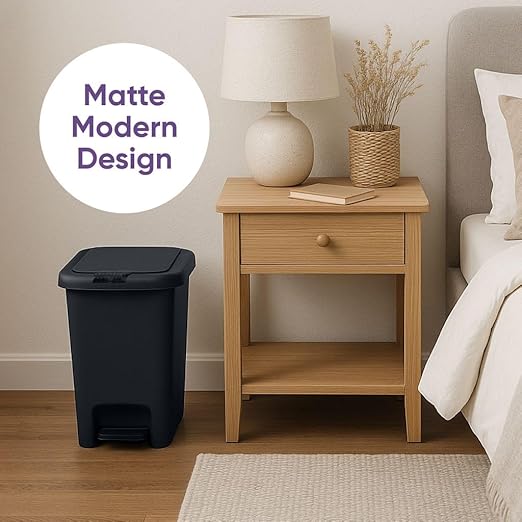 Superio 10L Slim Step &amp Push Trash Can - 2.5 Gallon Dual Opening Compact Design (10.63x7.68x13.53) - Black