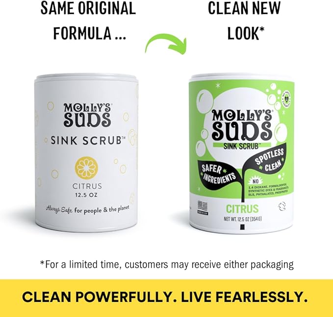 Molly's Suds Sink and All Purpose SCRUB | Gently Removes Stains Scrubs Away Grease &amp Gime Buffs out Scratches | Plant and Mineral Based | 2 Pack Citrus Scent