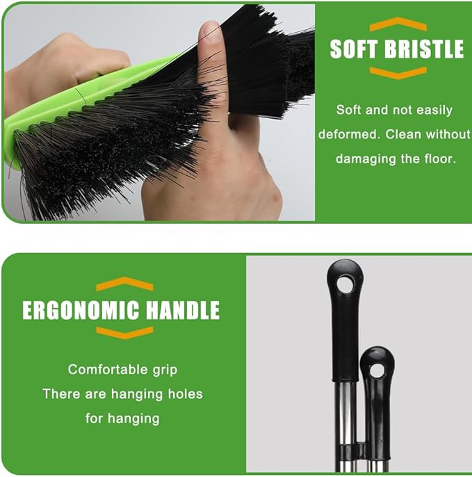 Soft Bristles Green Angle Broom and Dustpan Set Long Handle Household Indoor Broom with Dustpan Combo Set for Room Kitchen Lobby Office Hardwood Floor Sweeping Floor Cleaning