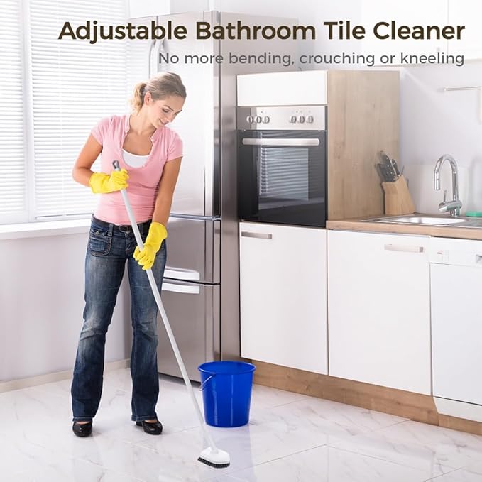 Bathroom Tile Cleaner 2-in-1 Scrubber with Extendable Handle and 180° Rotating Brush Tub and Tile Cleaning Tool