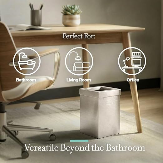 Gatco Small Bathroom Trash Can With Lid Square 3 Gallon Stainless Steel Wastebasket Under Sink Satin Nickel For Bathroom Bedroom Office (1914)