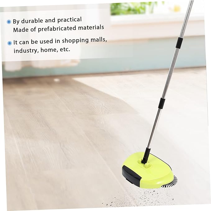 Hand Push Floor Sweeper Dustpan and Trash Bin 360° Rotating Cleaning Mop for Multi-Surface Use Random Color