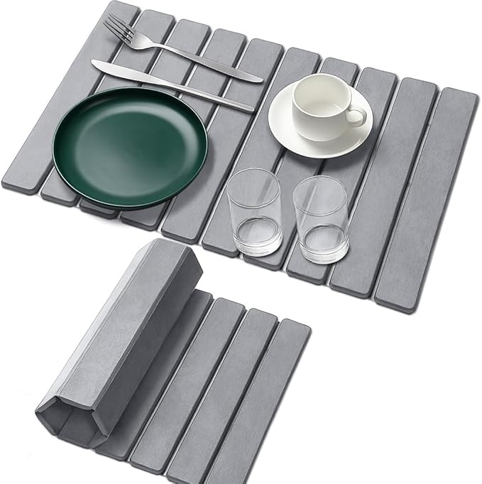 Premium Foldable Stone Bath Mat - Ultra Absorbent Quick Drying Compact Easy to Store &amp Clean Non-Slip Diatomaceous Earth Bath Shower Mat (Light Grey)