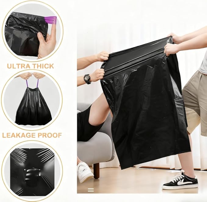 13Gallon multipurpose trash bags Drawstring Design Extra Durable and Unscented Garbage Bags1 mil Count for Home Bathroom Office Outdoor Camping140 Count.