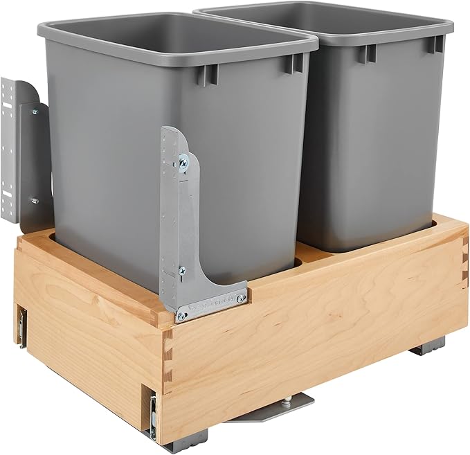 Rev-A-Shelf 35 Qt Bottom Mount Double Pullout Under Cabinet Kitchen Trash Cans w/Soft-Close 150 Pound Rated Full-Extension Slides Gray 4WCBM-18DM-2 – Container Bins for Waste Management